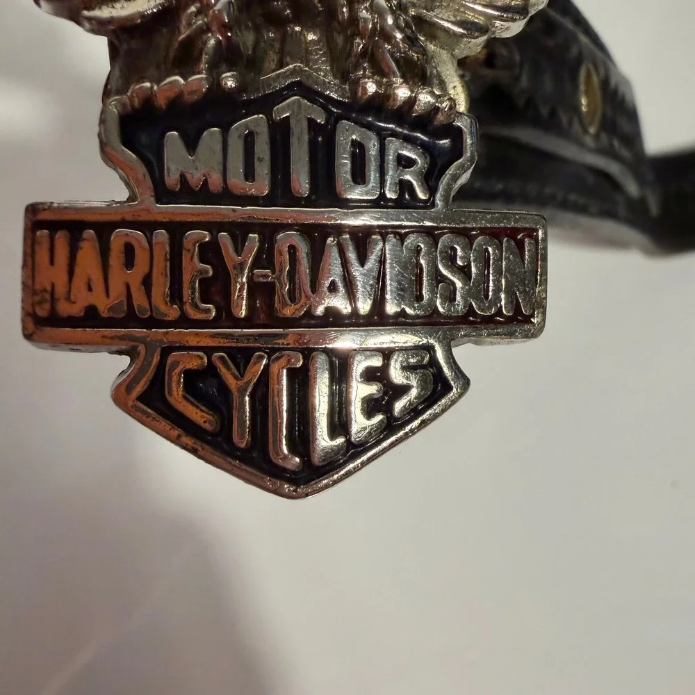 Vintage 1983 Harley Davidson Eagle Belt Buckle Solid Brass Baron Taiwan Black